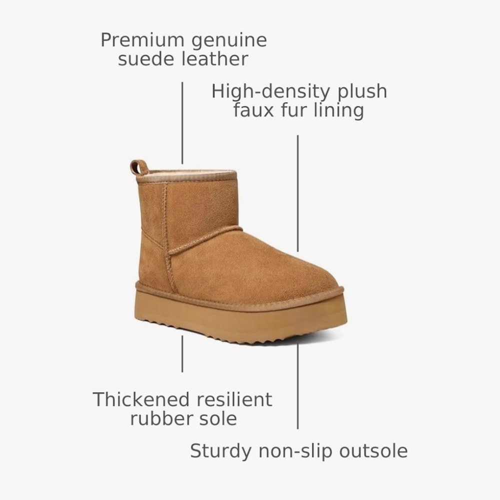 Womens Tan Suede Platform Boots Warm Faux Fur Lined Winter Sz 9.5/10 - Picture 2 of 11